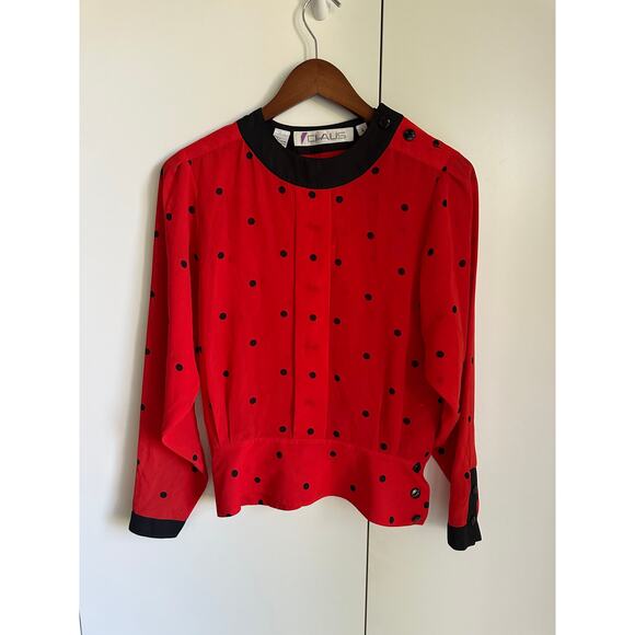 Vintage 80s Womens blouse Red/Black Polka Dot Size Small Career Business Twee - Picture 4 of 7